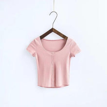 Load image into Gallery viewer, Cute Rib Knitted Short Sleeve Crop Top - SexyBling