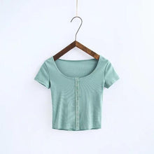 Load image into Gallery viewer, Cute Rib Knitted Short Sleeve Crop Top - SexyBling