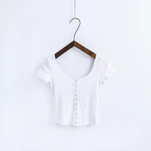 Load image into Gallery viewer, Cute Rib Knitted Short Sleeve Crop Top - SexyBling