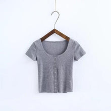 Load image into Gallery viewer, Cute Rib Knitted Short Sleeve Crop Top - SexyBling