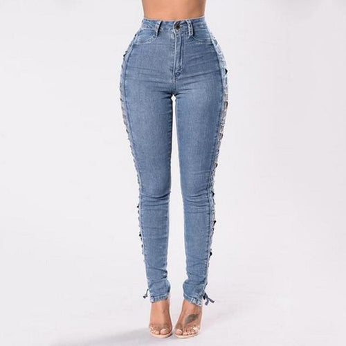 Curvy Ripped High Waisted Skinny Jeans - SexyBling