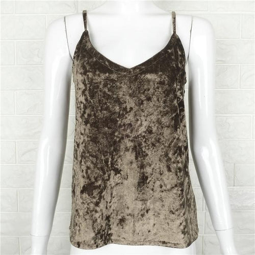 Vintage Velvet Deep V Neck Tank Top - SexyBling