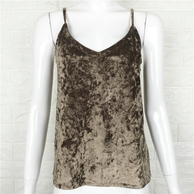 Vintage Velvet Deep V Neck Tank Top - SexyBling
