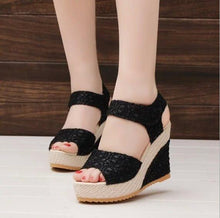 Load image into Gallery viewer, Sweet Flower Buckle Open Toe Wedge Sandals - SexyBling