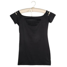 Load image into Gallery viewer, Black Tight Ripped Cut Out T Shirt - SexyBling