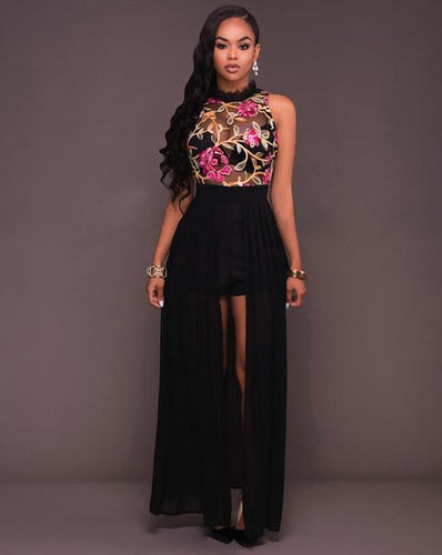 Stunning Floral Maxi Wrap Skirt Romper - SexyBling