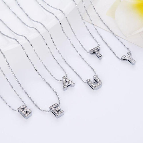 Personalized Crystal Silver Alphabet Necklace - SexyBling