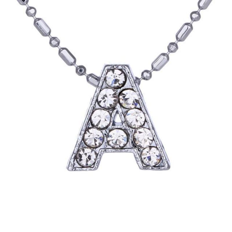 Personalized Crystal Silver Alphabet Necklace - SexyBling