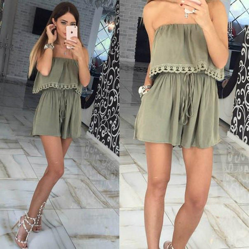 Tropical Off Shoulder High Waisted Romper - SexyBling