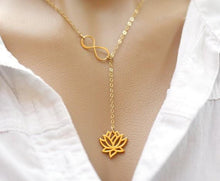 Load image into Gallery viewer, Gold Infinity Lotus Lariat Pendant  Necklace - SexyBling