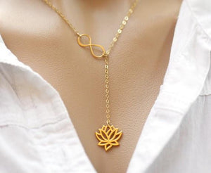 Gold Infinity Lotus Lariat Pendant  Necklace - SexyBling