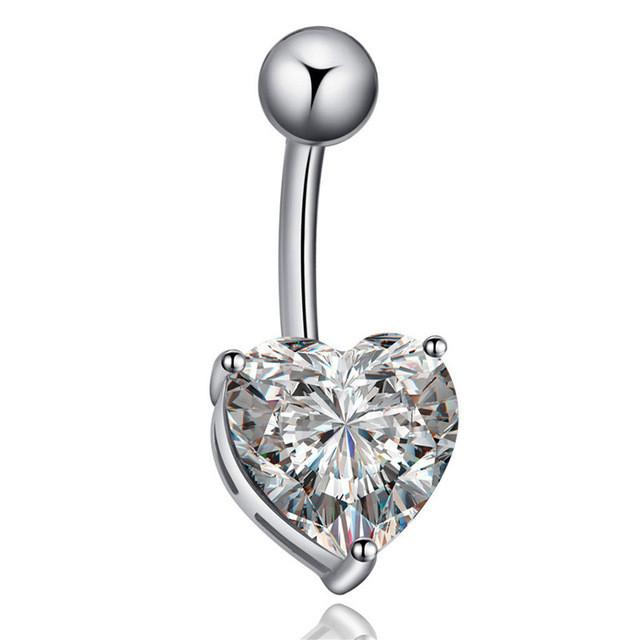 Heart Zircon Cubic Belly Button Ring - SexyBling