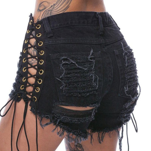 Sexy Black Denim Tassel Ripped Shorts - SexyBling