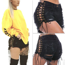 Load image into Gallery viewer, Sexy Black Denim Tassel Ripped Shorts - SexyBling