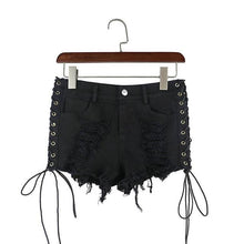 Load image into Gallery viewer, Sexy Black Denim Tassel Ripped Shorts - SexyBling