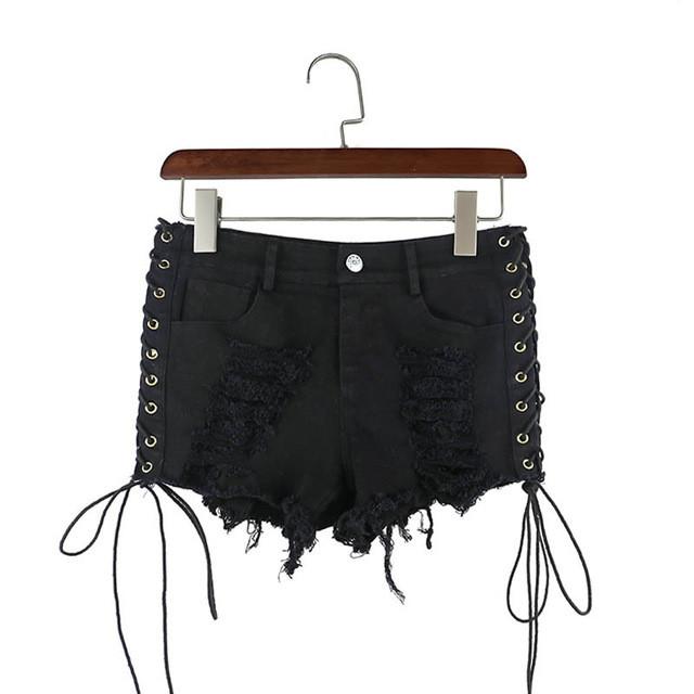 Sexy Black Denim Tassel Ripped Shorts - SexyBling