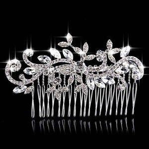 Leaf Butterfly Tiara Silver Plated Crystal Hair Pin - SexyBling