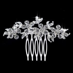 Leaf Butterfly Tiara Silver Plated Crystal Hair Pin - SexyBling