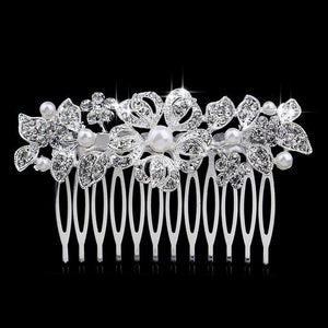 Leaf Butterfly Tiara Silver Plated Crystal Hair Pin - SexyBling