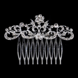 Leaf Butterfly Tiara Silver Plated Crystal Hair Pin - SexyBling