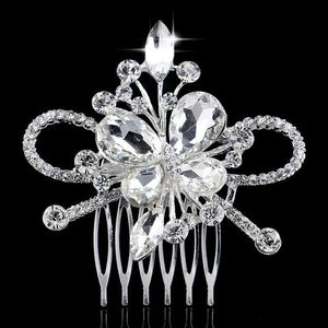 Leaf Butterfly Tiara Silver Plated Crystal Hair Pin - SexyBling