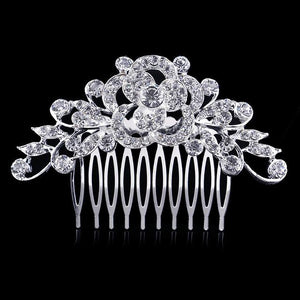 Leaf Butterfly Tiara Silver Plated Crystal Hair Pin - SexyBling