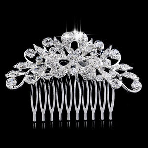 Leaf Butterfly Tiara Silver Plated Crystal Hair Pin - SexyBling