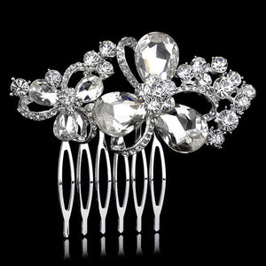 Leaf Butterfly Tiara Silver Plated Crystal Hair Pin - SexyBling