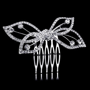 Leaf Butterfly Tiara Silver Plated Crystal Hair Pin - SexyBling
