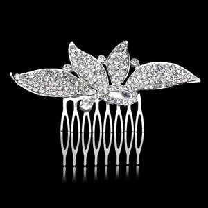 Leaf Butterfly Tiara Silver Plated Crystal Hair Pin - SexyBling