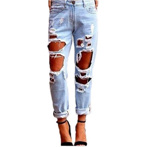 Hot Denim High Waisted Ripped Jeans - SexyBling