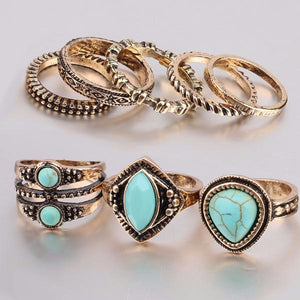 8Pcs Ring Bohemian Antique Gold Beach Midi Rings - SexyBling