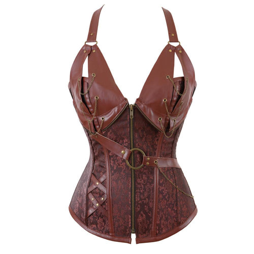Faux Leather Lace up Chain Corset - SexyBling