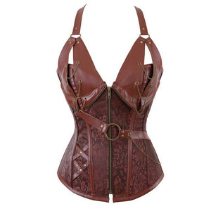 Faux Leather Lace up Chain Corset - SexyBling