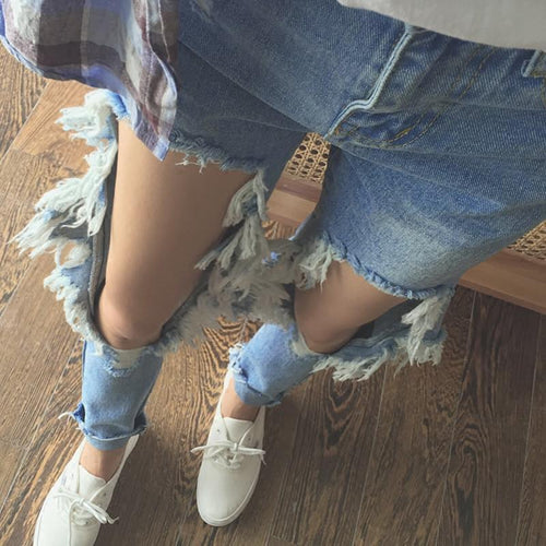 Vintage Big Hole Boyfriend Jeans - SexyBling
