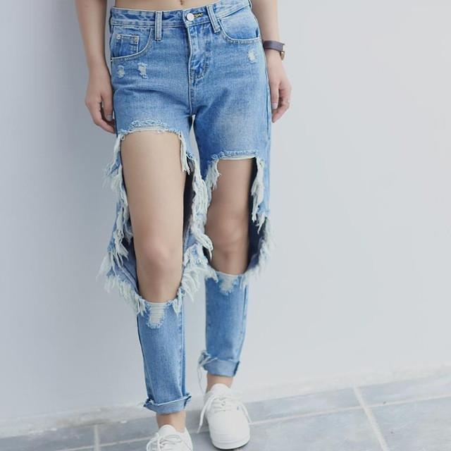 Vintage Big Hole Boyfriend Jeans - SexyBling