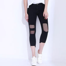 Load image into Gallery viewer, Casual Black Net Hole Denim Pants - SexyBling