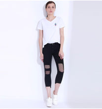 Load image into Gallery viewer, Casual Black Net Hole Denim Pants - SexyBling