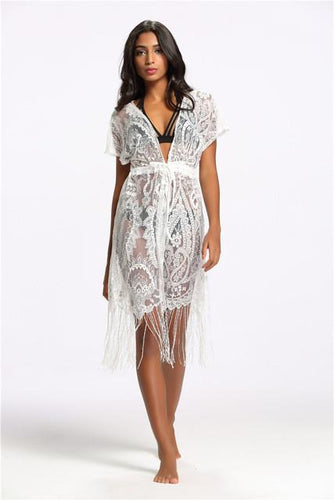 Cute Crochet Tunic Fringe Cover-up - SexyBling