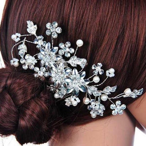 Romantic Crystal Pearl Flower HairPin - SexyBling