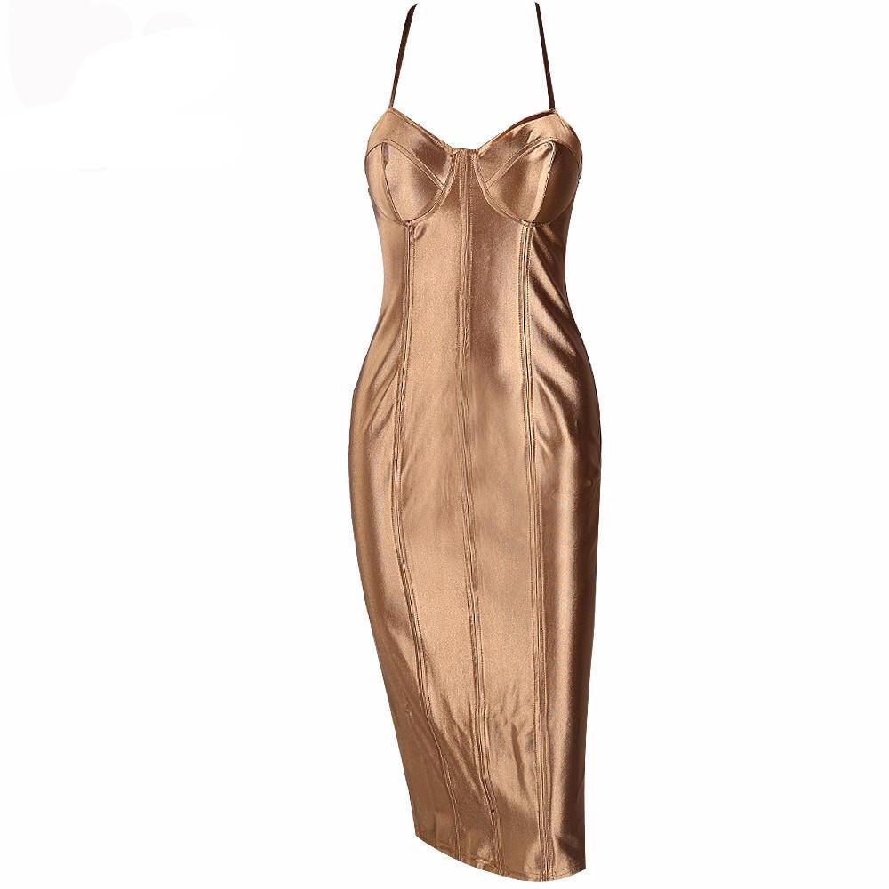 Strappy Draping Bust Metallic Dress - SexyBling