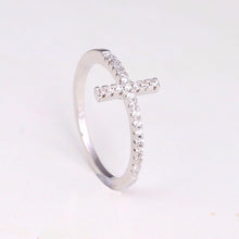 Load image into Gallery viewer, Sideways Cross Silver Plated Ring - SexyBling