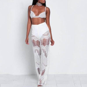 Lace See Through Wide Leg Pants - SexyBling