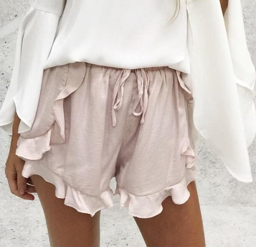 Cute Ruffle Drawstring Loose Shorts - SexyBling
