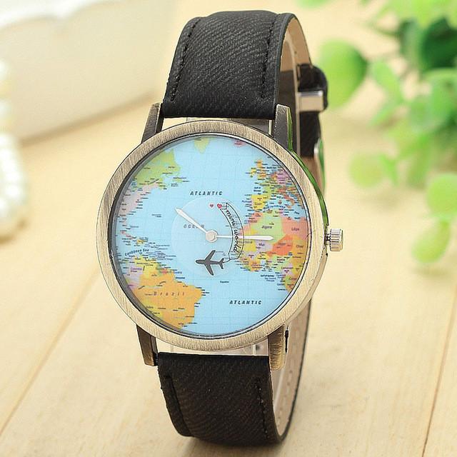 New Ladies Denim Global Travel Map Watch - SexyBling