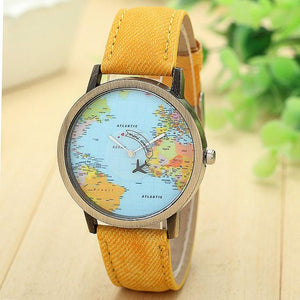 New Ladies Denim Global Travel Map Watch - SexyBling