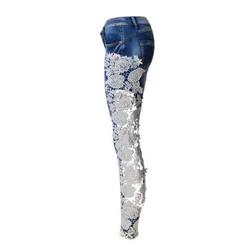 Sexy Side Floral Lace Patchwork Jeans - SexyBling