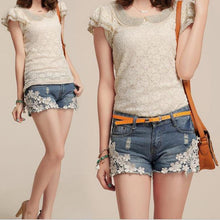Load image into Gallery viewer, Sexy Floral Lace Beaded Denim Shorts - SexyBling