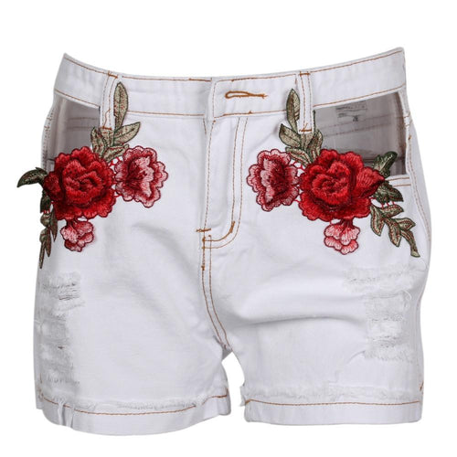 Sexy Appliques Rose Cross Denim Shorts - SexyBling