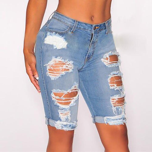 Naughty Knee High Denim Ripped Jeans - SexyBling